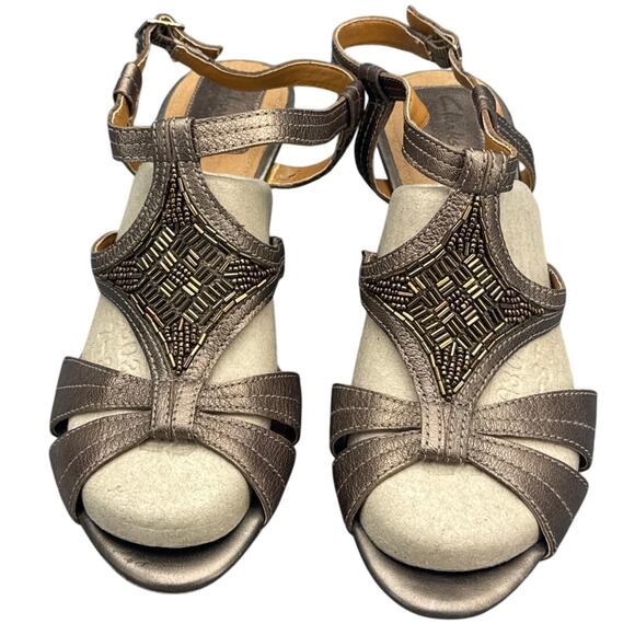 Clarks Bendables Bronze Beaded Slingback Cork Wedge Comfort Sandal Women 9 W - Picture 2 of 9